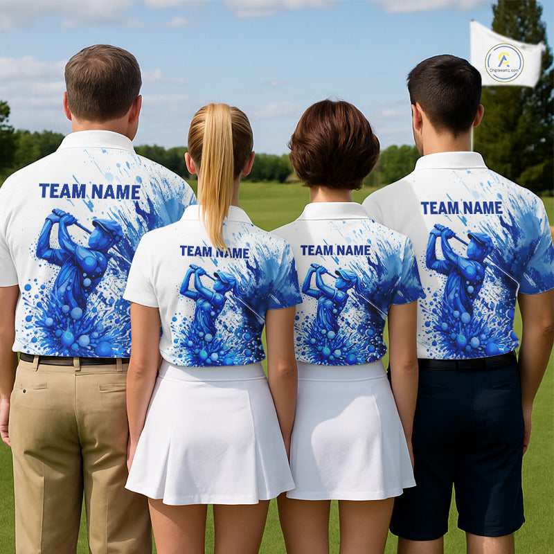 Golf Polo Shirts, Mens Golf Polo Shirts Blue Painting Golfer Custom Name Team Golf Shirt, Golf Gifts NHN0090