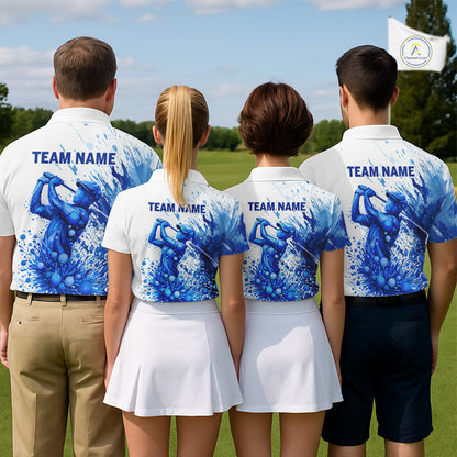 Golf Polo Shirts, Mens Golf Polo Shirts Blue Painting Golfer Custom Name Team Golf Shirt, Golf Gifts NHN0090