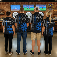 Load image into Gallery viewer, Custom Blue US Flag Darts Shirt for Men Darts Team Jerseys Dart Tourament Polo &amp; 1/4 Zip NNT116