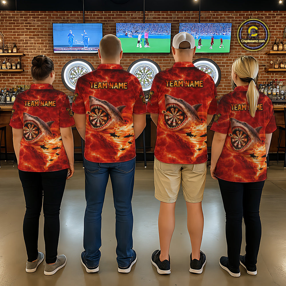 Fire Flame Tornado Funny Shark Darts Polo Shirt For Women Custom Dart Team League Shirt|Red NYN2657