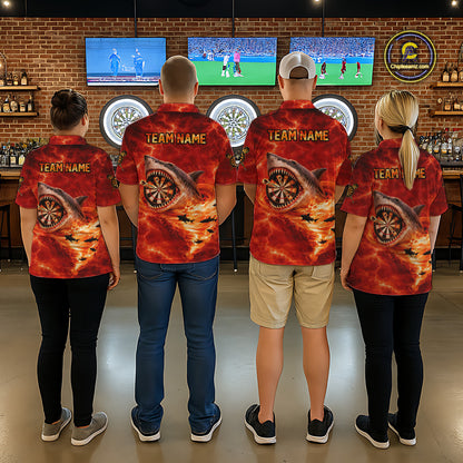 Fire Flame Tornado Funny Shark Darts Polo Shirt For Women Custom Dart Team League Shirt|Red NYN2657