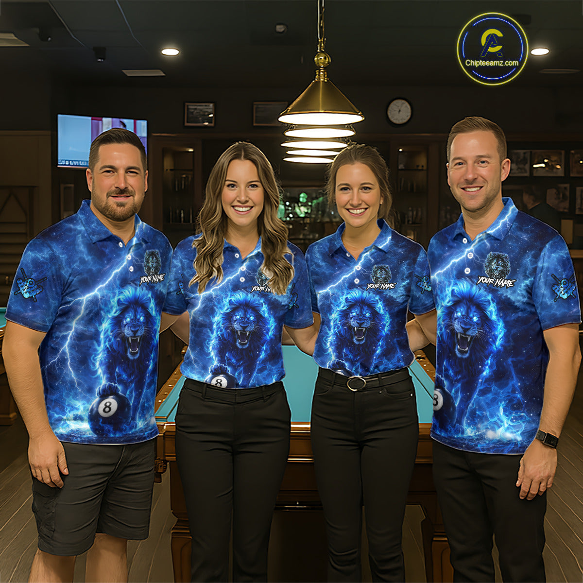 Personalized Billiards Shirt Blue Flames Lion 8 Ball Pool For Women Billiard Jersey Customized Name NYN2860