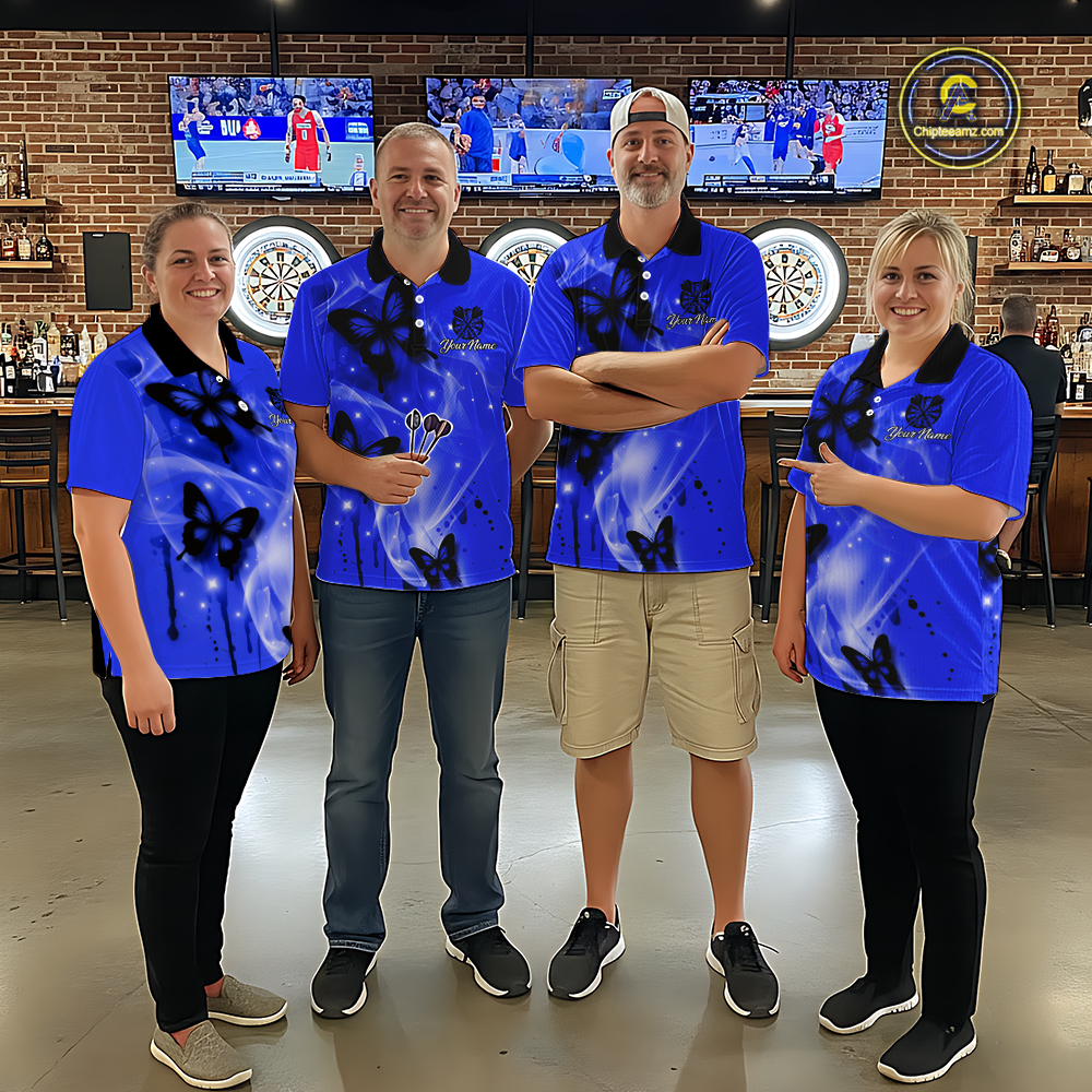 Custom Blue Galaxy Butterflies Darts Shirt for Women Darts Team Jerseys Dartboard Shirt NNT261