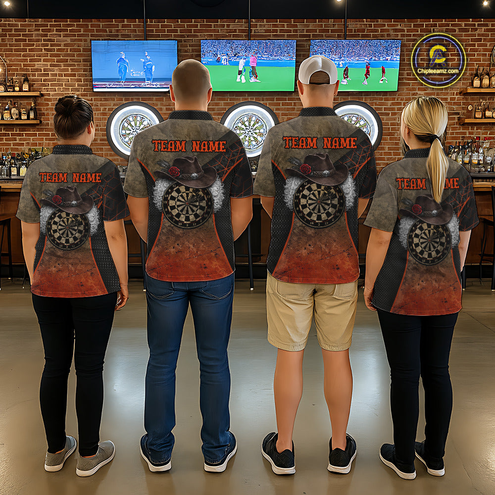 Funny Dartboard Cowboy Darts Polo & 1/4-Zip Shirts For Women Custom Grunge Brown Darts Team Jerseys NYN3079