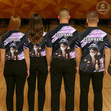 Load image into Gallery viewer, Custom Funny Cat Holographic Bowling Jersey for Women Bowling Polo &amp; 1/4 Zip Bowling Team Shirts HNT198