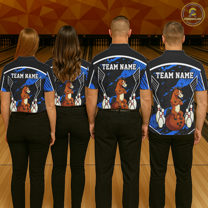 Custom Blue Funny Horse Bowling Tournament Jersey for Women Bowling Team Shirts Polo & 1/4 Zip HNT180