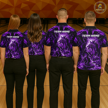 Custom Purple Lightning Dragon Bowling Team Shirts Bowling Jerseys for Women Polo & 1/4 Zip HNT549