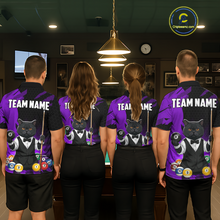 Load image into Gallery viewer, Custom Black Cat 8 Ball Pool Shirts Purple Billiard Shirt for Men Billiard Team Jersey Billiard Gift NNT181