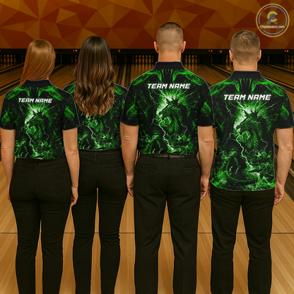 Custom Green Lightning Dragon Bowling Team Shirts Bowling Jerseys for Men Polo & 1/4 Zip HNT549