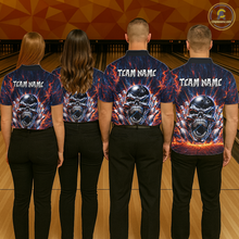 Load image into Gallery viewer, Custom Skull Bowling Jersey for Women - Flaming Strike Personalize Bowling Team Shirt Polo &amp; 1/4 Zip HNT215