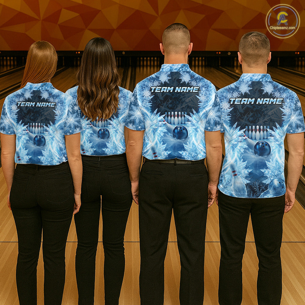 Icy Mens Bowling Shirts Custom Snowflake Icy Bowling Ball And Pins Team League Bowler Jerseys NYN3070