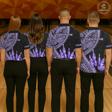 Load image into Gallery viewer, Black and Purple Tribal Pattern Bowling Jersey for Women Bowling Uniform Bowling Team Shirts HNT225