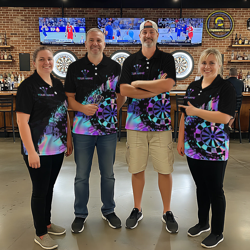 Purple Holographic Dartboard Grunge Dart Polo Shirts For Women Custom Name For Darters NYN2282