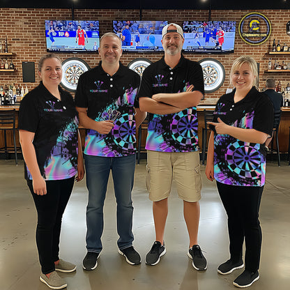 Purple Holographic Dartboard Grunge Dart Polo Shirts For Women Custom Name For Darters NYN2282