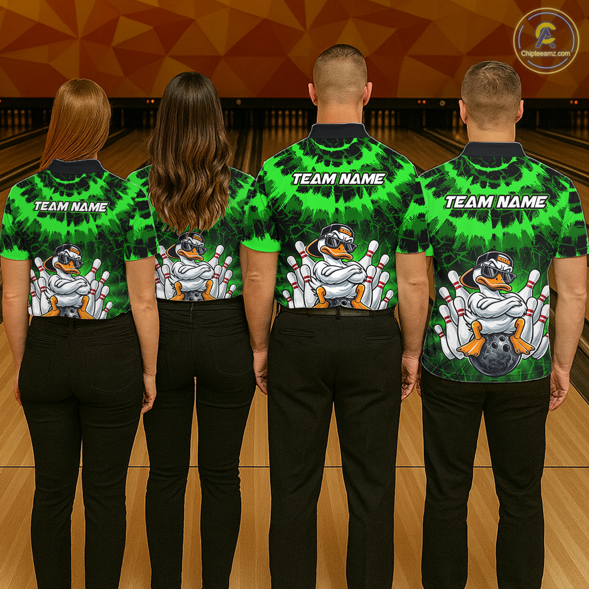 Custom Green Funny Duck Bowling Jersey for Women Bowling Uniform Polo & 1/4 Zip Bowling Team Shirts HNT238