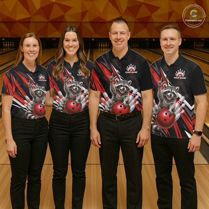 Custom Red Raccoon Bowling Jersey for Women Bowling Team Shirts Bowling Polo & 1/4 Zip HNT254