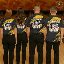 Load image into Gallery viewer, Custom Yellow Funny Bowling Tournament Jersey for Men Bowling Team Shirts Polo &amp; 1/4 Zip HNT178
