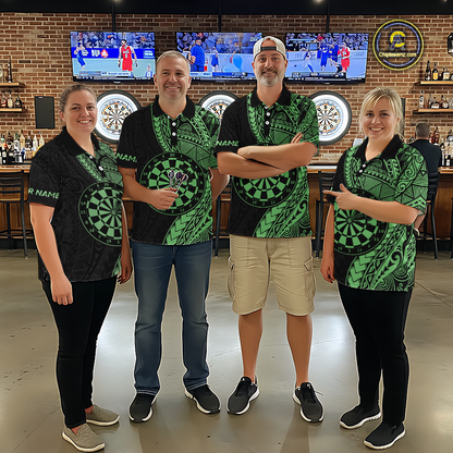 Custom Green Tribal Dart Shirts for Women Dart Team Jersey Dartboard Gifts Polo & 1/4 Zip NNT163