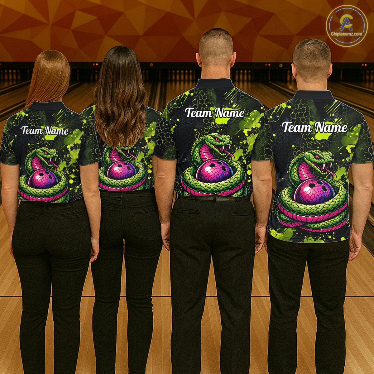 Green Cobra Snake Bowling Team Shirts Custom Name Bowling Jersey for Men Polo & 1/4 Zip HNT546