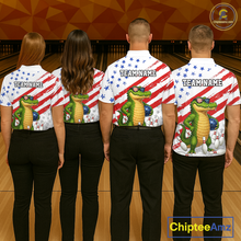 Load image into Gallery viewer, Custom US Flag Funny Alligator Bowling shirts for Women, Crocodile Bowling Team Jerseys HNT206