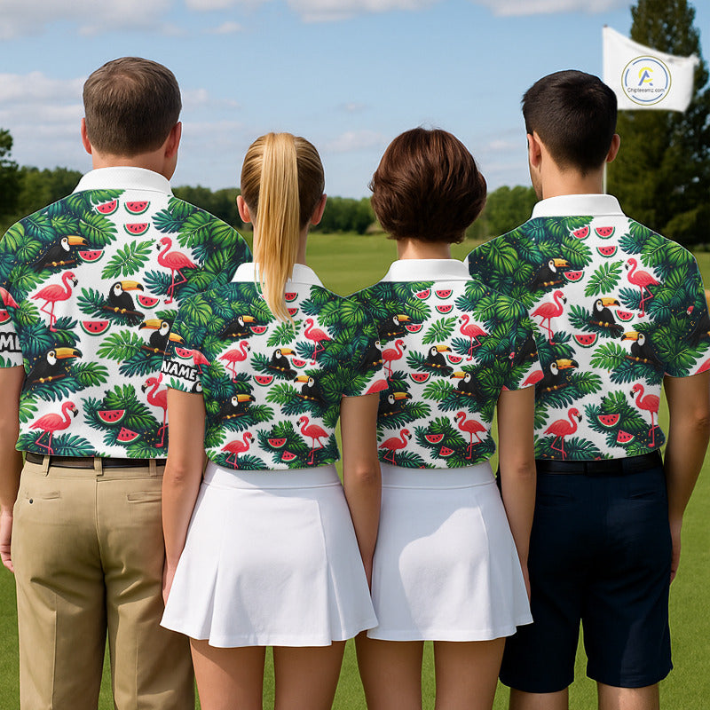 Funny Womens Golf Polo Shirt Custom Floral Tropical Pattern Flamingo Golf Shirts For Ladies NHN0193