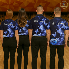 Load image into Gallery viewer, Custom Blue Galaxy Butterflies Bowling Shirt for Men Butterfly Bowling Team Jersey Bowling League HNT277