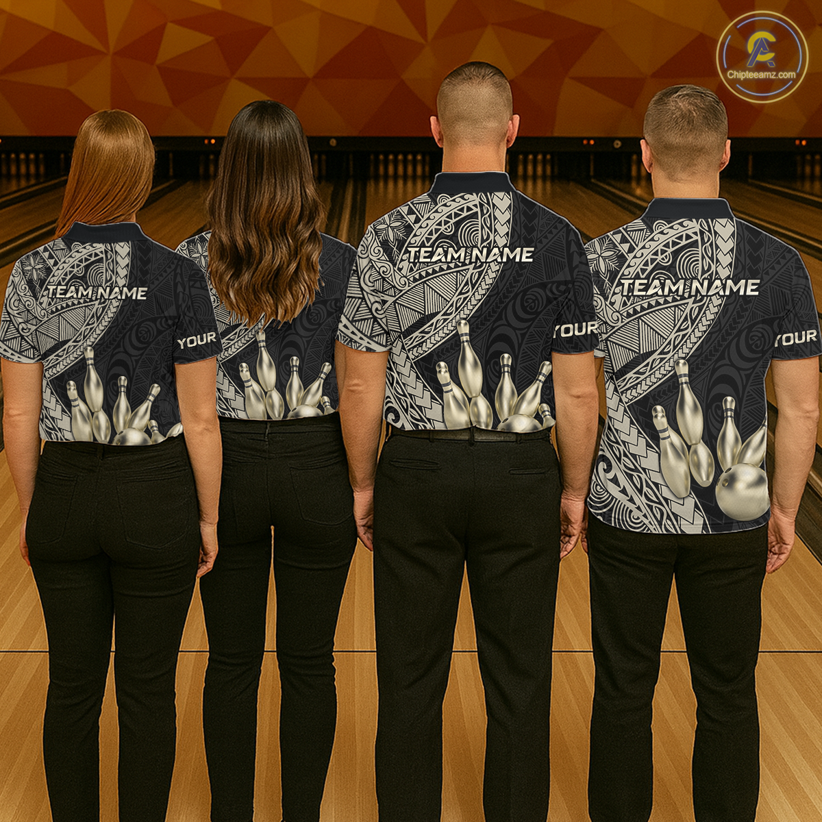 Black and Gold Tribal Pattern Bowling Jersey for Men Bowling Uniform Bowling Team Shirts HNT225