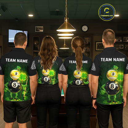 Funny Shamrock Pool 9 Ball & 8 Ball Men's Billiard Team Shirt Custom Patrick Day Billiard Attire NYN2473