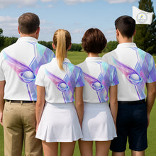 Load image into Gallery viewer, Womens Golf Polo Shirt Violet Square Plaid Pattern Custom Flame Golf Ball Golf Tops For Ladies NHN0204