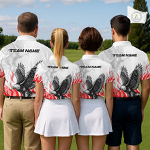 Load image into Gallery viewer, Mens Golf Polo Shirt Custom Eagle Red Flame Team Golf Tops, White Golf Outfit For Men NHN0070