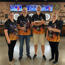 Load image into Gallery viewer, Personalized Fire Flame US Flag Eagle Dart Polo &amp; 1/4-Zip Shirts For Men Patriotic Dart Gifts NYN2795