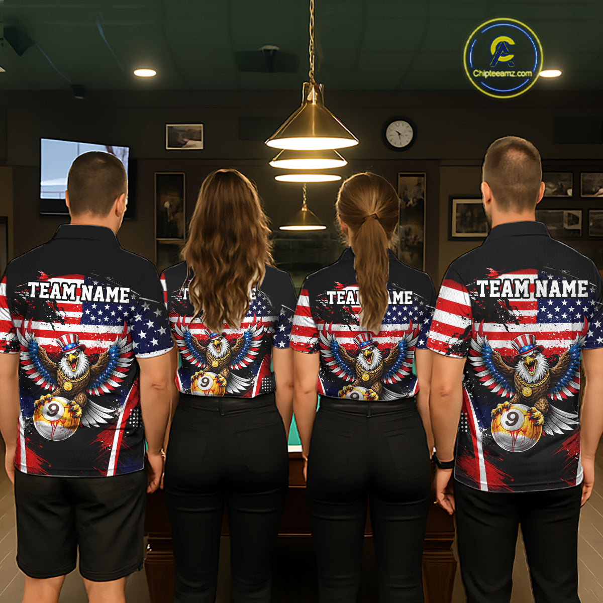 Grunge US Flag Eagle 8 Ball & 9 Ball Billiard Pool Shirt For Women Custom Patriotic Billiard Appeal NYN2762