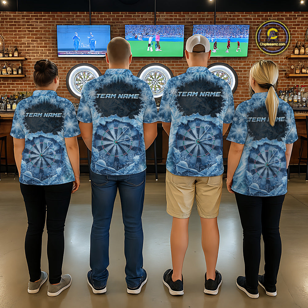 Icy Snowflake Blue Dartboard Women Darts Polo & 1/4-Zip Shirts Custom Darts Clothing Team Shirt Jersey NYN3034