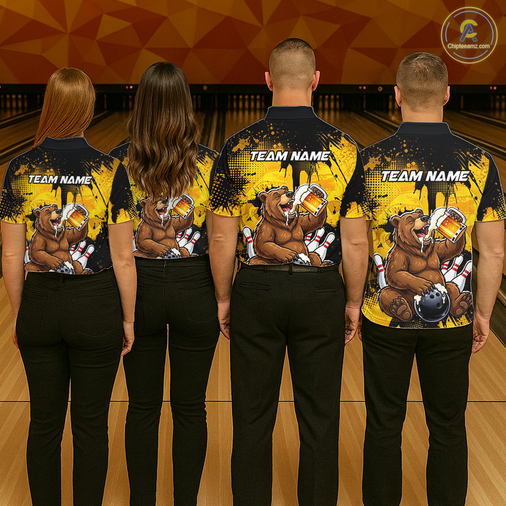 Custom Beer Bear Bowling Jersey for Women Bowling Team Shirts Bowling Polo & 1/4 Zip HNT265