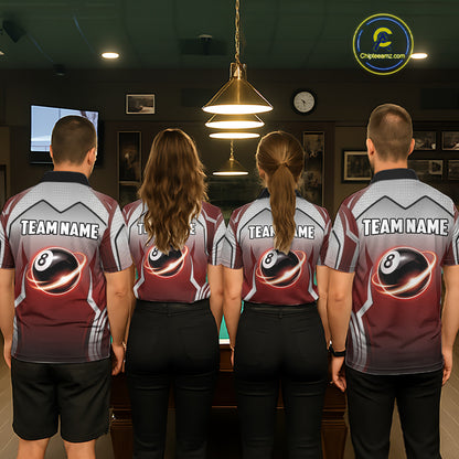 Black And Red 8 Ball Pool Women Billiard Polo & Quarter Zip Shirt Custom 8  Ball Billiard Team Jersey NYN2986