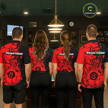 Load image into Gallery viewer, Black And Red Cracked Flaming Pool 8 Ball Women Billiard Shirt Custom Ball Billiard Team Attire NYN2625
