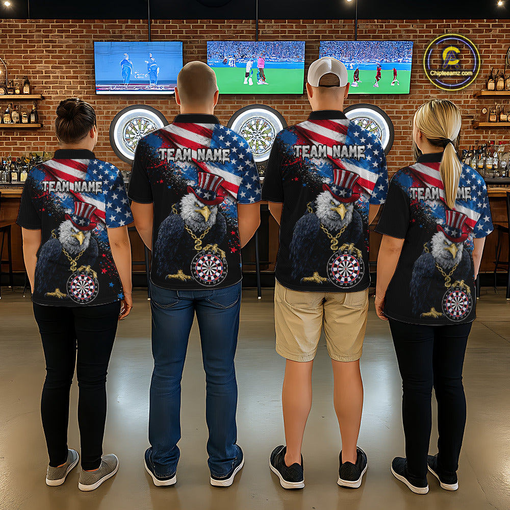 Personalized American Flag Splatter Eagle Dart Shirts For Women Patriotic Dart Polo & 1/4-Zip Jersey NYN2777