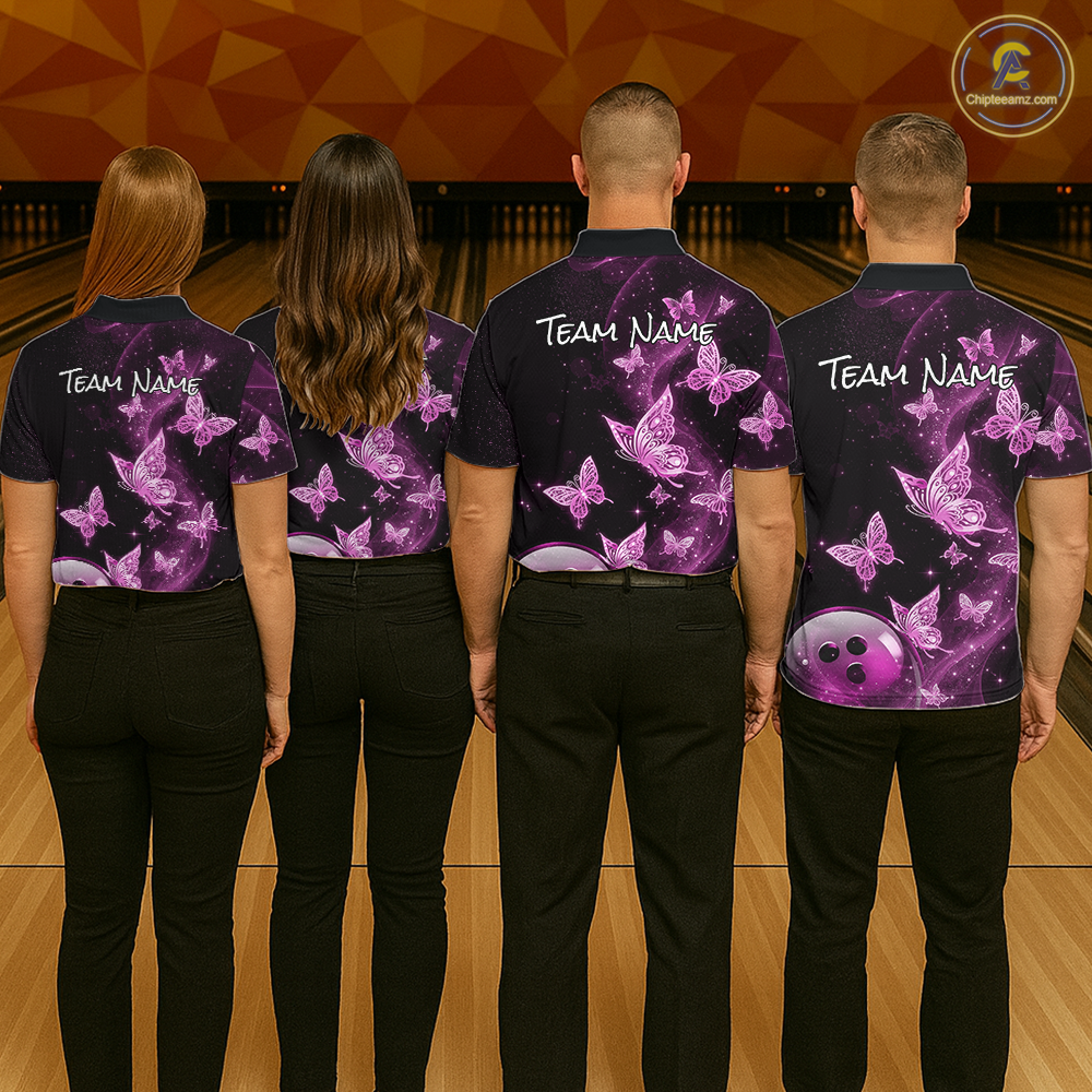 Custom Pink Galaxy Butterflies Bowling Shirt for Women Butterfly Bowling Team Jersey Bowling League HNT277