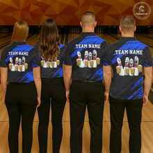 Load image into Gallery viewer, Custom Blue Funny Bowling Tournament Jersey for Women Bowling Team Shirts Polo &amp; 1/4 Zip HNT178