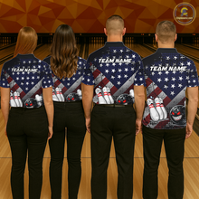 Load image into Gallery viewer, Custom American Flag Funny Bowling Team Shirt for Men Polo &amp; Quarter-Zip Bowling Jersey Blue Red White QZT928