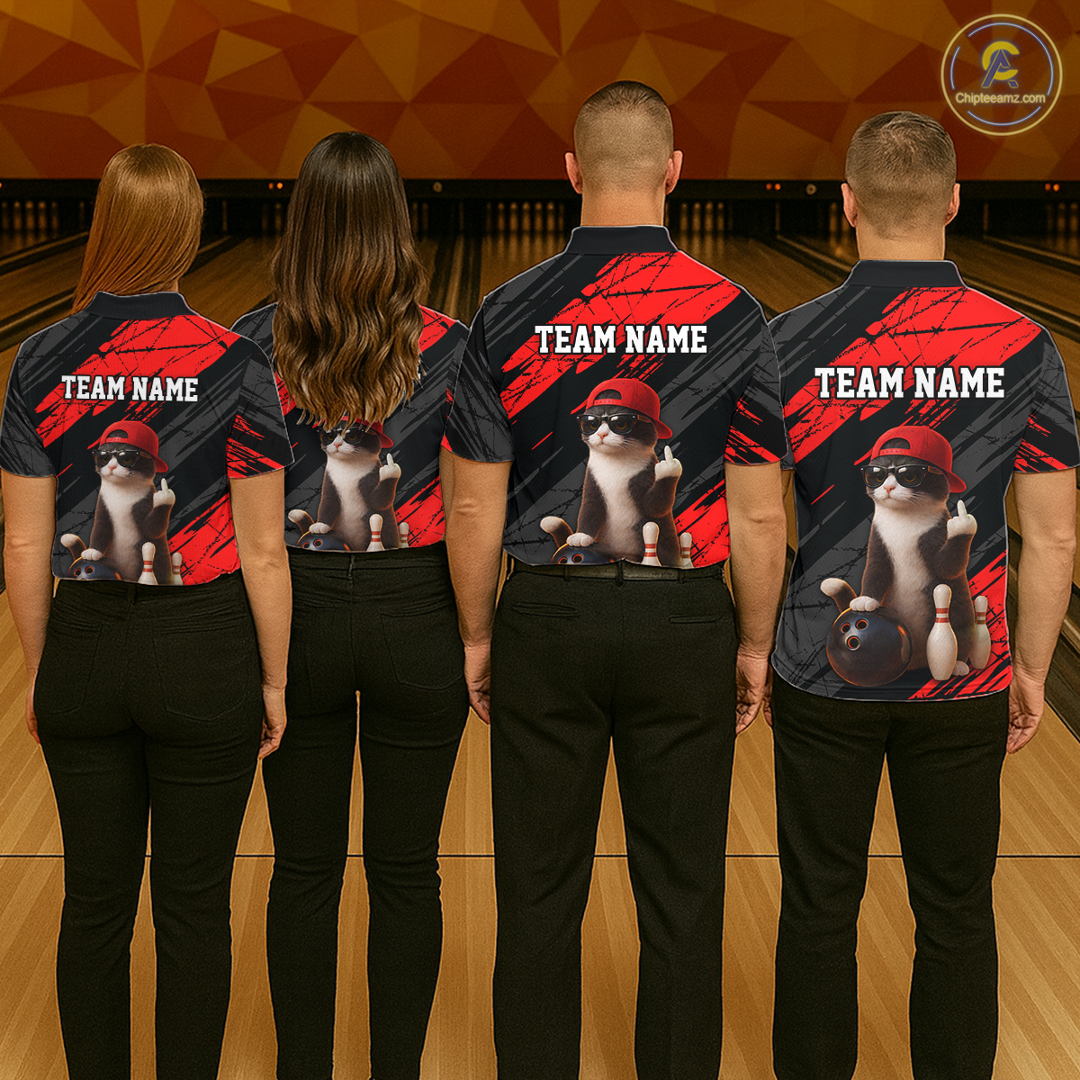 Custom Funny Cat Red Bowling Jersey for Men Bowling Polo & 1/4 Zip Bowling Team Shirts HNT198