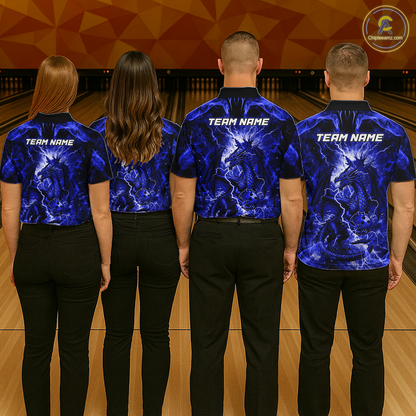 Custom Blue Lightning Dragon Bowling Team Shirts Bowling Jerseys for Women Polo & 1/4 Zip HNT549