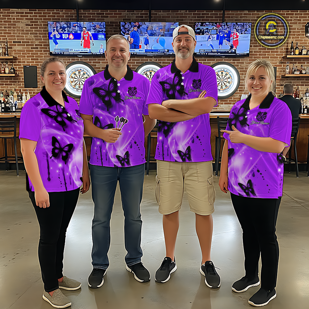 Custom Purple Galaxy Butterflies Darts Shirt for Women Darts Team Jerseys Dartboard Shirt NNT261