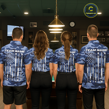Load image into Gallery viewer, Custom Blue Camo 8 Ball Billiard Shirts for Men Billiard League Billiard Team Shirts NNT106