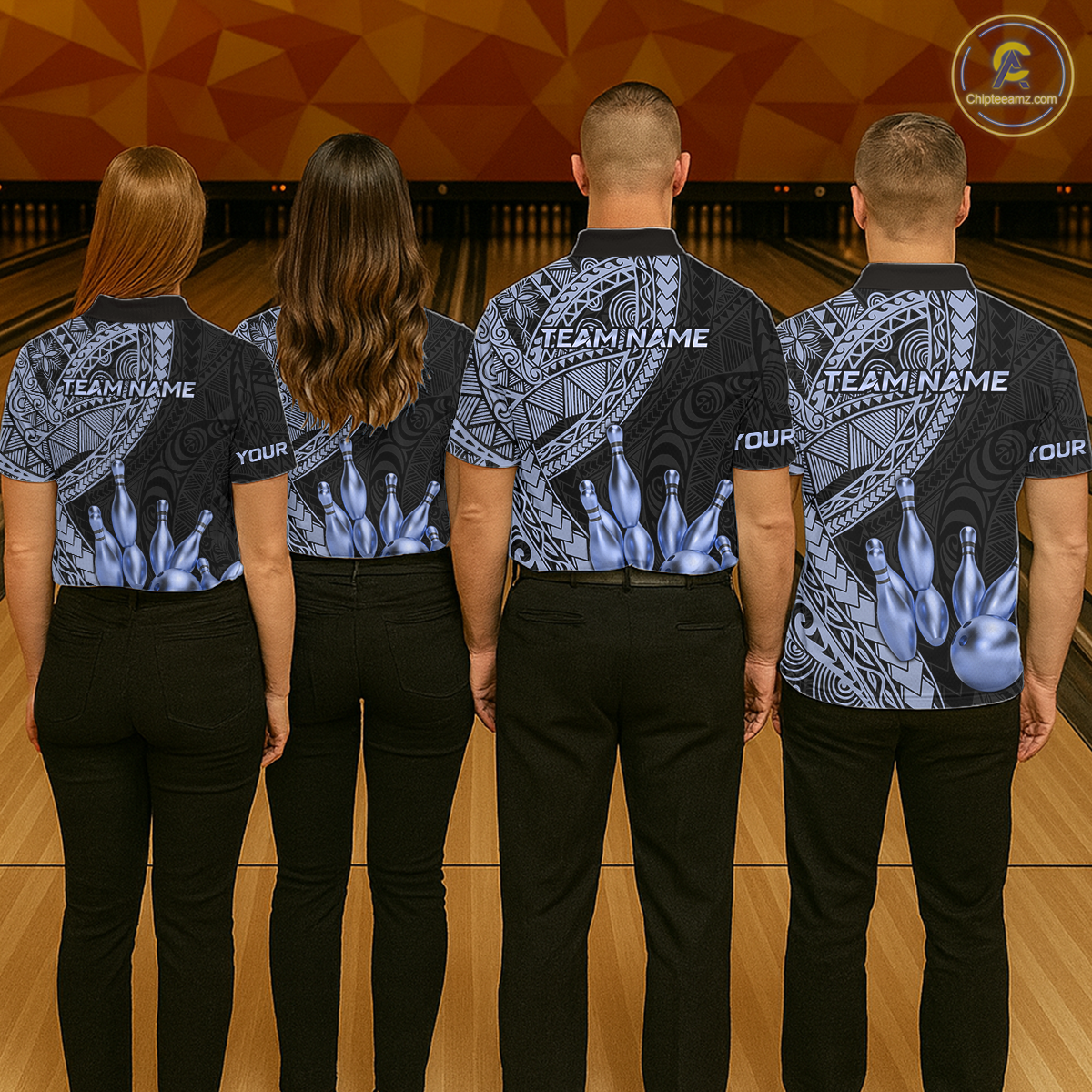 Black and Blue Tribal Pattern Bowling Jersey for Woen Bowling Uniform Bowling Team Shirts HNT225