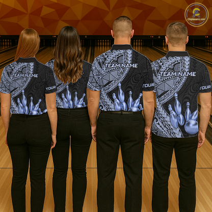 Black and Blue Tribal Pattern Bowling Jersey for Woen Bowling Uniform Bowling Team Shirts HNT225