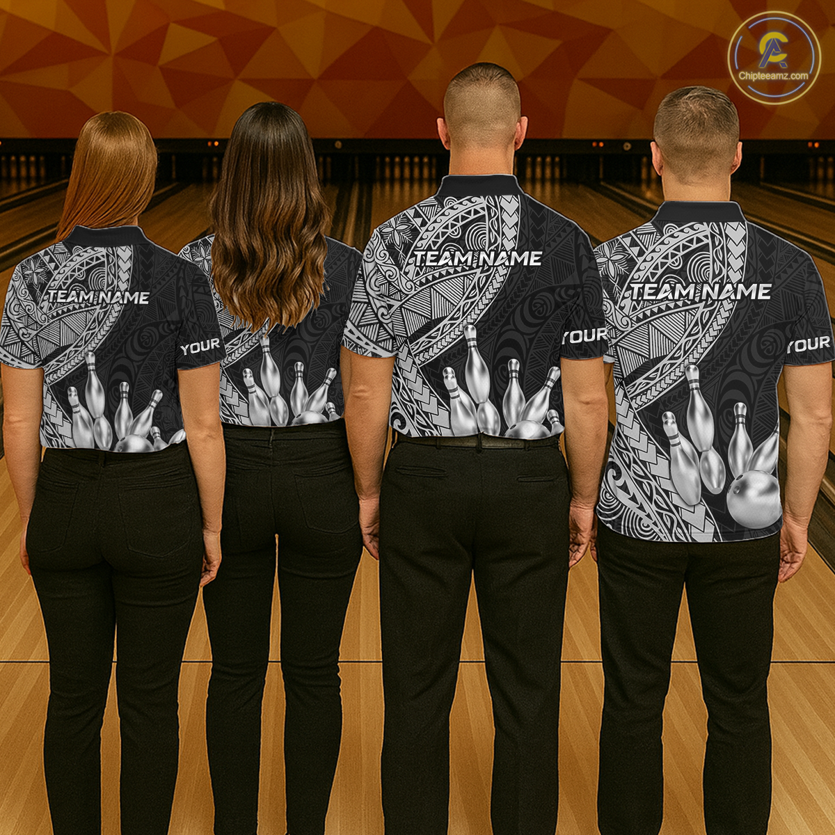 Black and White Tribal Pattern Bowling Jersey for Men Bowling Uniform Bowling Team Shirts HNT225