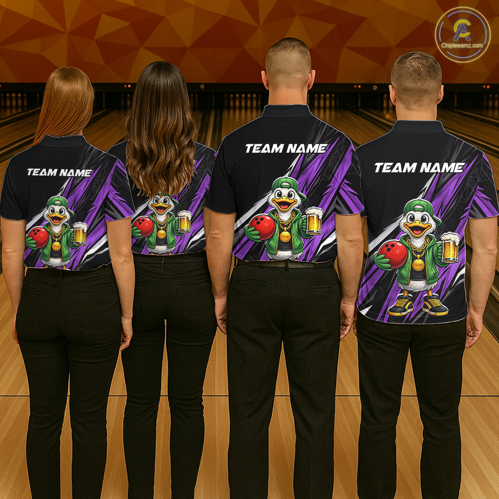 Custom Purple Beer Duck Bowling Shirt for Men Duck Funny Beer Bowling Team Jersey HNT276