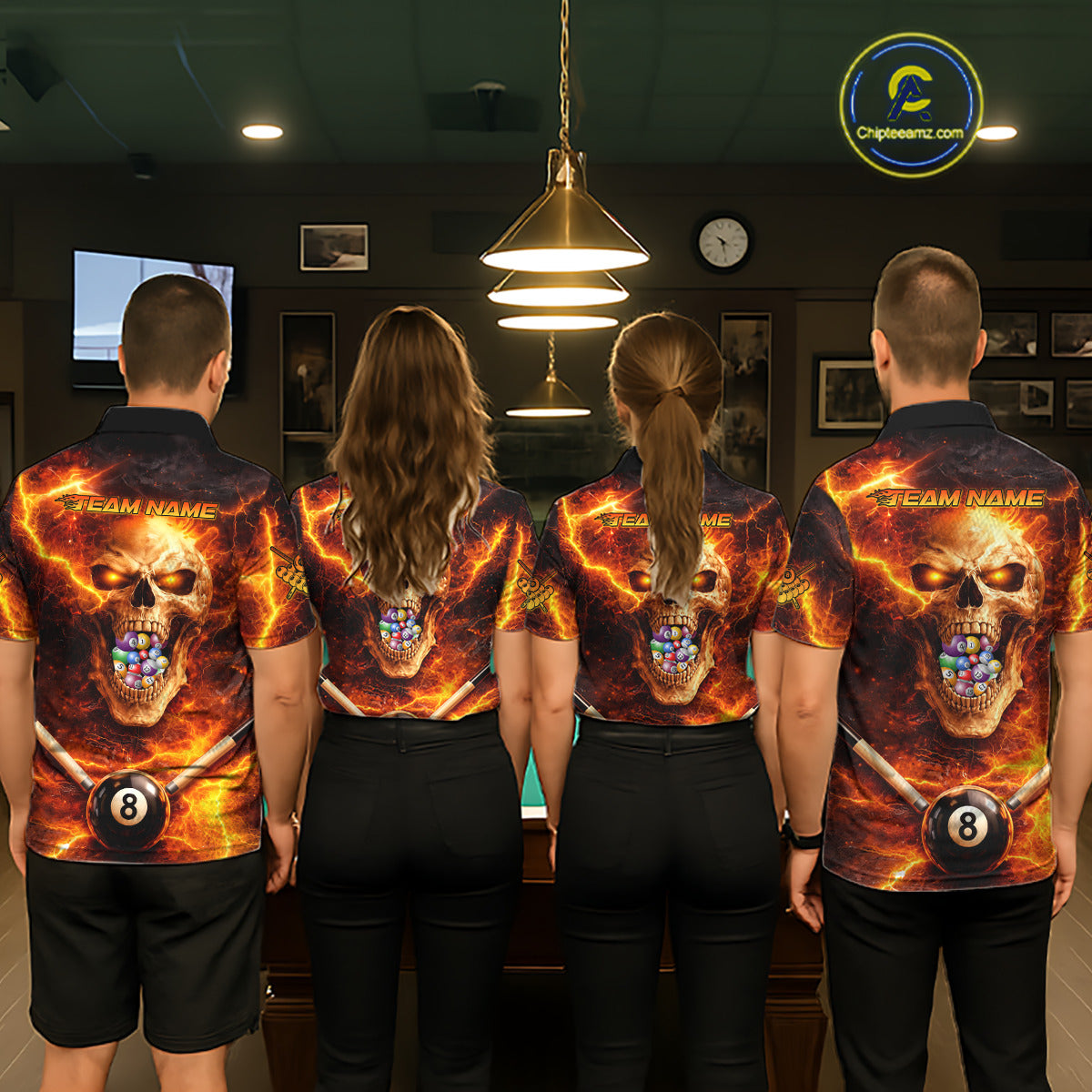 Thunder Red Skull Billiard 8 Ball & Sticks Billiard Shirt For Men Personalized Billiard Ball Shirts NYN2655