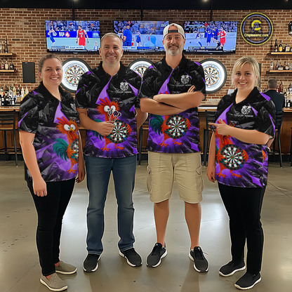 Custom Funny Purple Chicken Dart Shirts For Men Dart Board Gifts Darts Team Jerseys Dart League NNT152